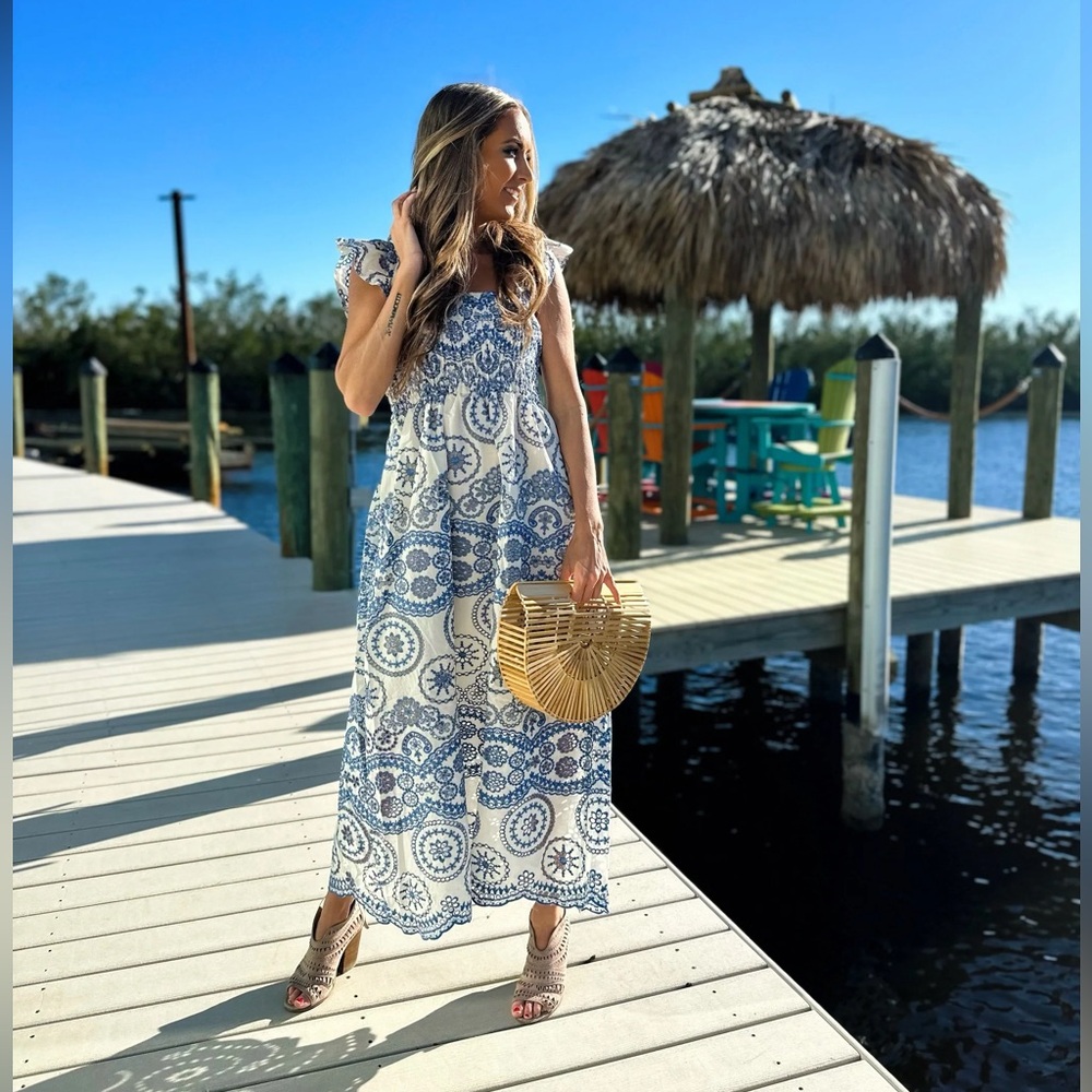 Commense Eyelet Embroidered Midi Dress - Picture 2 of 12